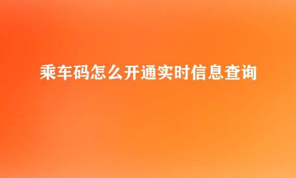 乘车码怎么开通实时信息查询