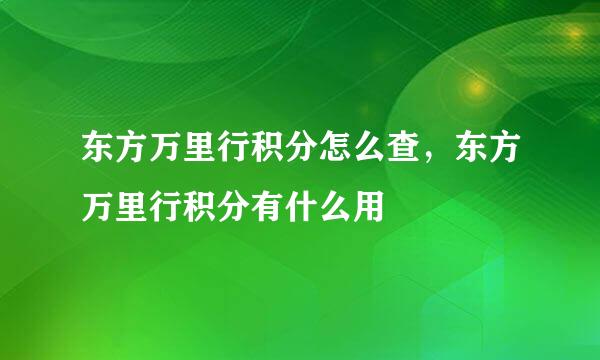 东方万里行积分怎么查，东方万里行积分有什么用
