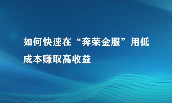 如何快速在“奔荣金服”用低成本赚取高收益