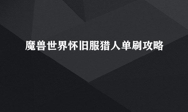 魔兽世界怀旧服猎人单刷攻略