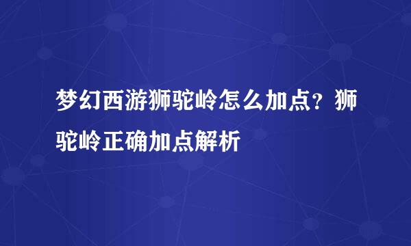 梦幻西游狮驼岭怎么加点？狮驼岭正确加点解析