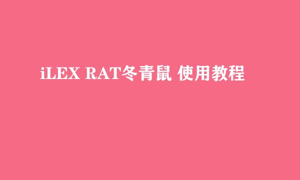 iLEX RAT冬青鼠 使用教程