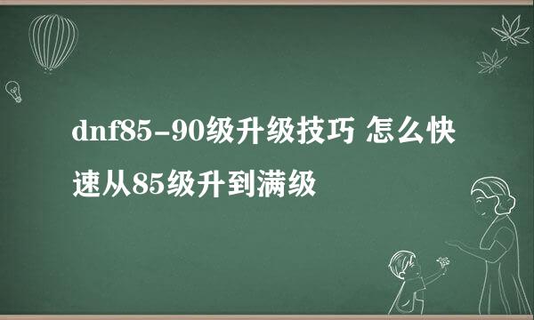 dnf85-90级升级技巧 怎么快速从85级升到满级