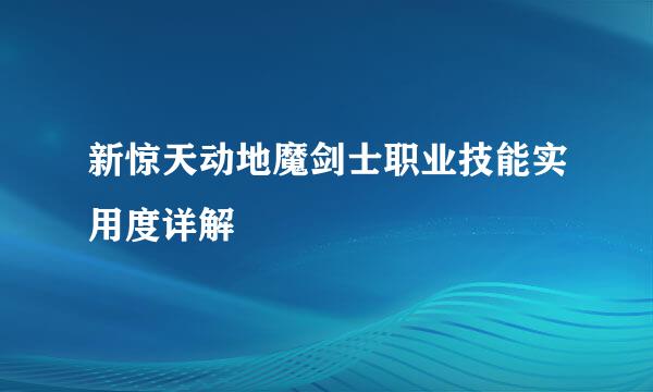 新惊天动地魔剑士职业技能实用度详解