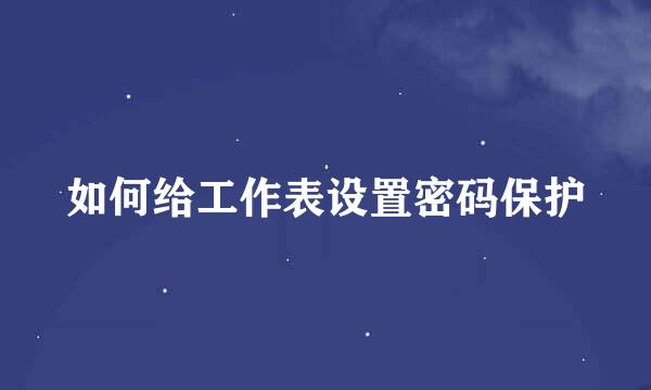 如何给工作表设置密码保护
