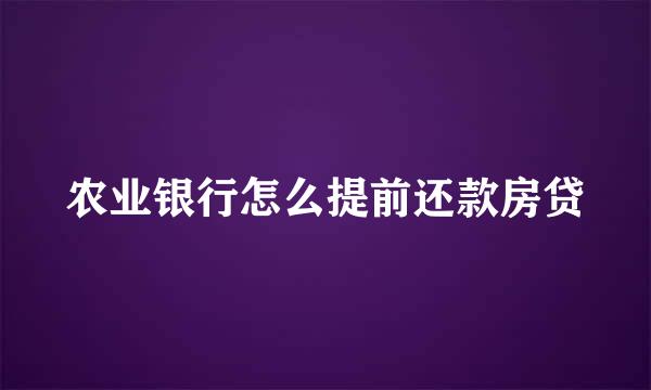 农业银行怎么提前还款房贷