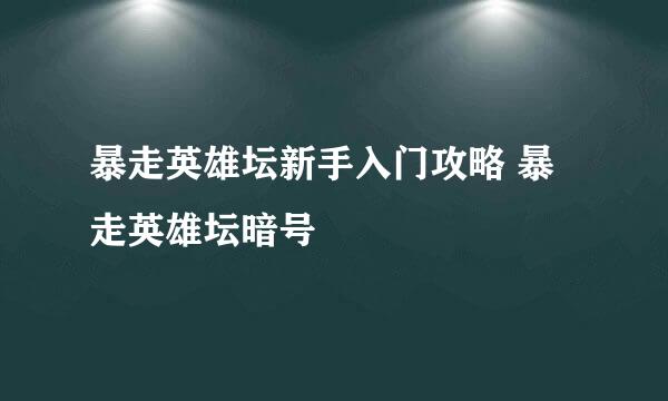 暴走英雄坛新手入门攻略 暴走英雄坛暗号