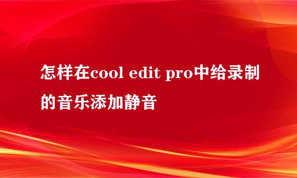 怎样在cool edit pro中给录制的音乐添加静音