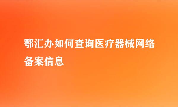 鄂汇办如何查询医疗器械网络备案信息