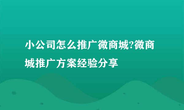 小公司怎么推广微商城?微商城推广方案经验分享
