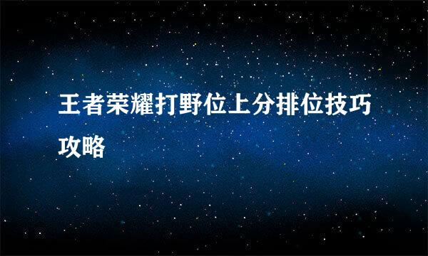 王者荣耀打野位上分排位技巧攻略