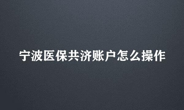 宁波医保共济账户怎么操作