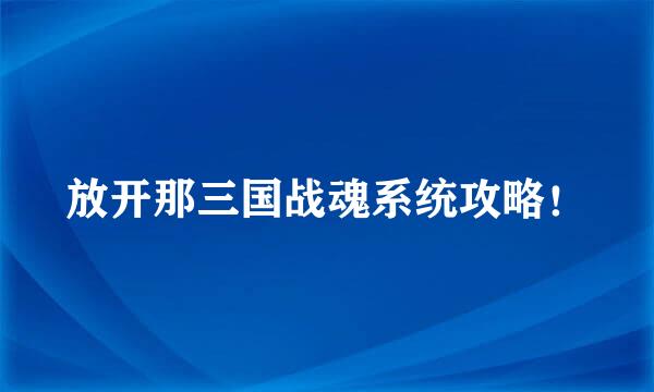 放开那三国战魂系统攻略！