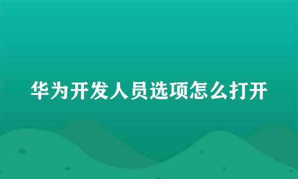 华为开发人员选项怎么打开
