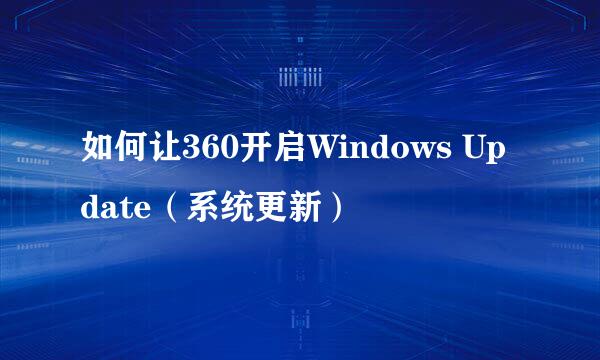 如何让360开启Windows Update（系统更新）