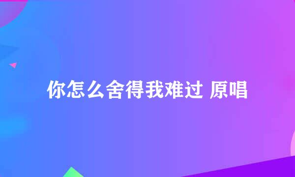 你怎么舍得我难过 原唱