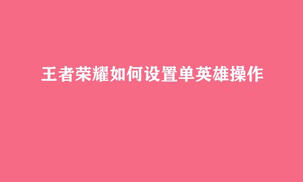 王者荣耀如何设置单英雄操作