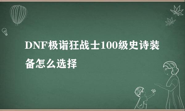 DNF极诣狂战士100级史诗装备怎么选择