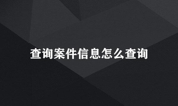 查询案件信息怎么查询