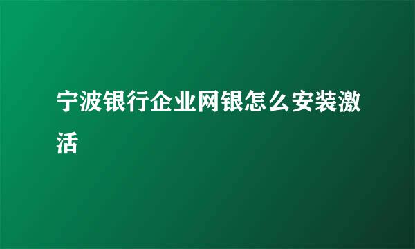 宁波银行企业网银怎么安装激活