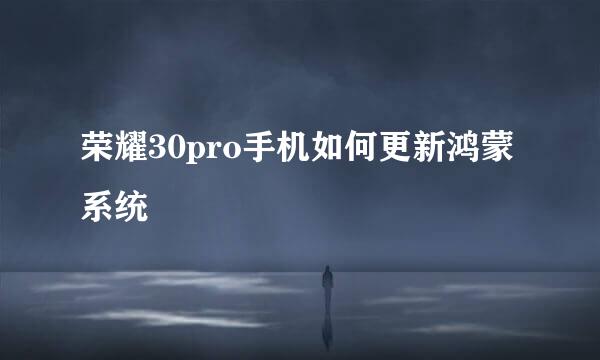 荣耀30pro手机如何更新鸿蒙系统
