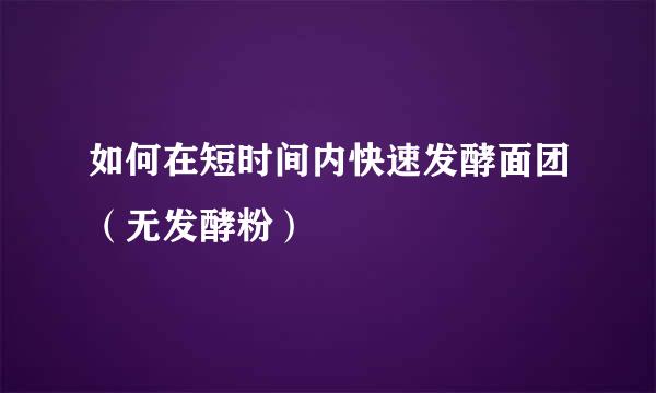 如何在短时间内快速发酵面团（无发酵粉）