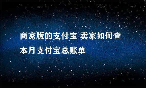 商家版的支付宝 卖家如何查本月支付宝总账单