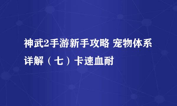 神武2手游新手攻略 宠物体系详解（七）卡速血耐