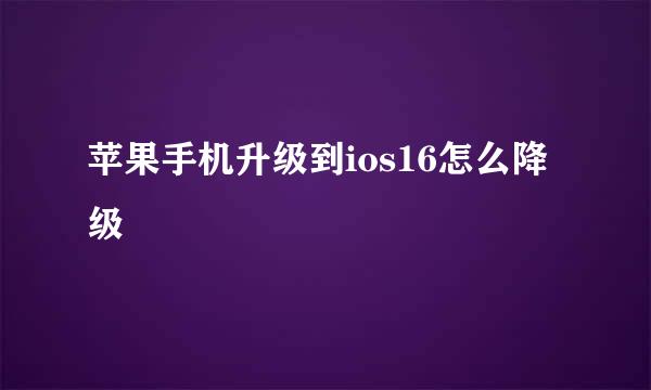 苹果手机升级到ios16怎么降级