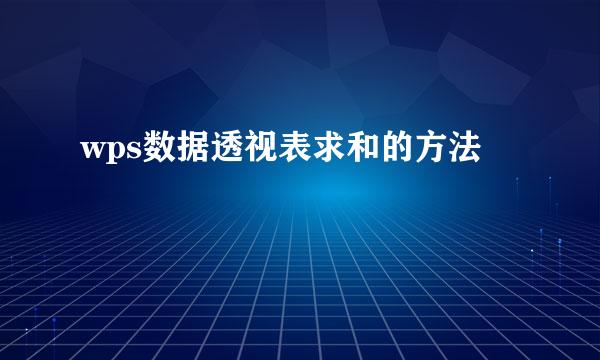 wps数据透视表求和的方法